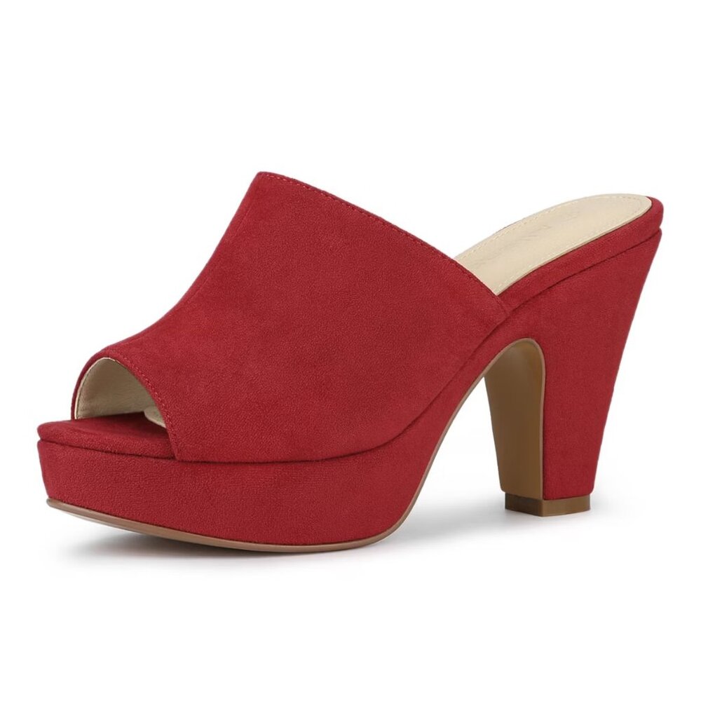 New Allegra K Women's Red Open Toe Platform Chunky Heel Slides Sandals - Picture 3 of 9